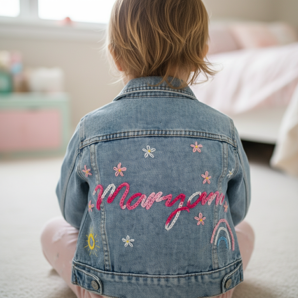 Personalised Hand Embroidered Kids Denim Jacket